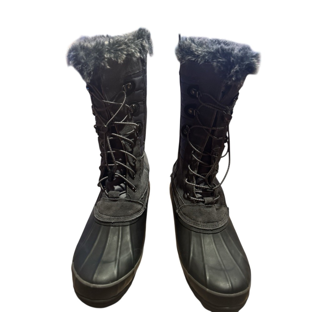 Land's‎ End Squall Insulated Woman's Size 11 Lace Up Grey Winter Boots Faux Fur